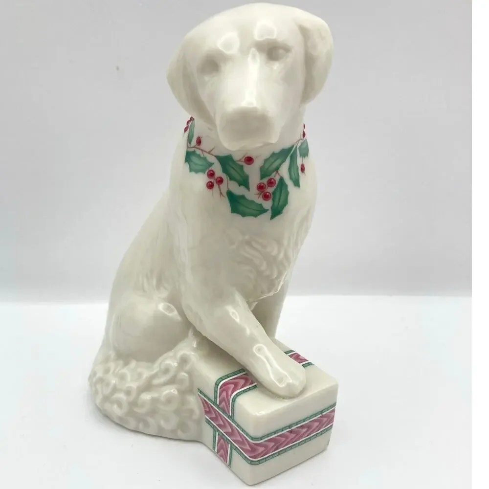 1992 Lenox Jewels Annual Holiday Labrador Retriever Dog with Present Figurine